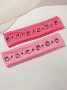 ROMWE Kawaii 3件組粉色Y2k街頭金屬氣體眼龐克風女款髮箍，適合女性髮飾，街頭玩樂與派對風格裝飾 - 彩色 - 查看 2
