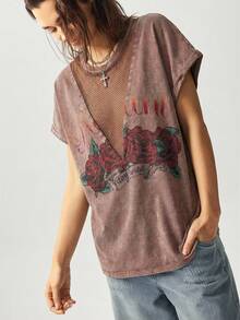 Bohemela Western Style Solid Color Pattern Knit Crew Neck Washed T-Shirt For Women, Summer - Brown - View 5