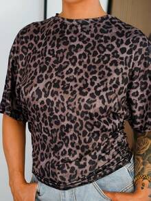 SAYEHFBABY 女士时尚豹纹短款T恤 - 彩色 - 查看 3