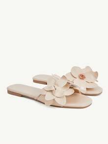 CUCCOO CHICEST 新款女士平底方头鞋，优雅甜美，浪漫气息，真皮材质，适合下午茶、约会、时尚派对、职场、优雅场合，百搭基础款，也适合万圣节等场合。 - 杏色 - 查看 2