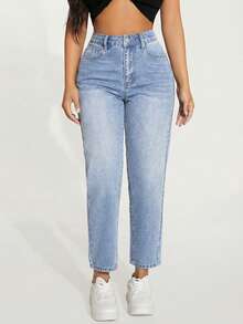 SHEIN PETITE Women's Casual Everyday Commute Minimalist Versatile Skinny Jeans - Light Wash - View 3
