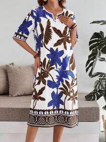 EMERY ROSE Đầm nữ tay ngắn dáng lửng in họa tiết cây cọ, kiểu dáng thường ngày. - Nhiều màu - Xem 4