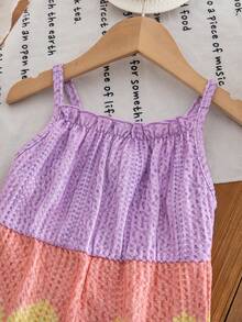 SHEIN Vintaside Kids 女婴夏季连体衣，可爱印花宽松背带裤，欧美风格 - 彩色 - 查看 5
