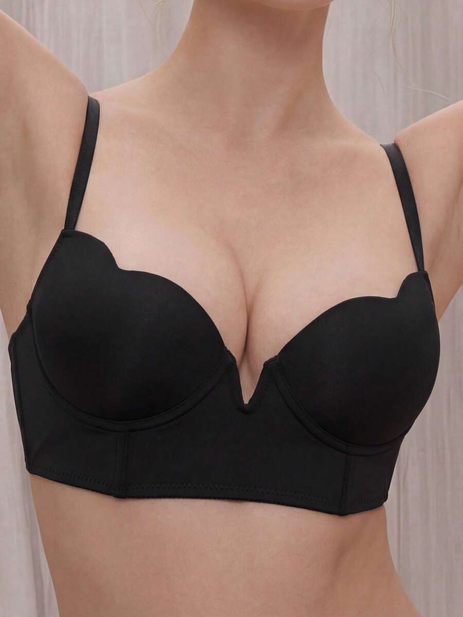 1 件女士简约时尚无衬垫文胸，休闲日常穿着 - 黑色 - 查看 1