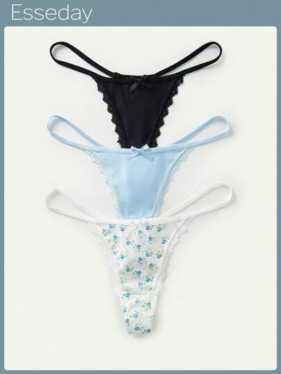 Bộ 3 quần lót ren hoa thêu hoa cho nữ