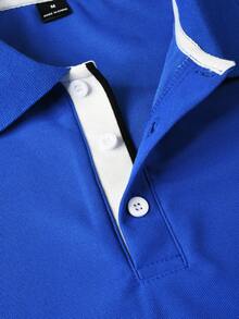 Calvornis Men's Contrast Color Polo Shirt, Suitable For Home, Outing, Office Wear, Formal - Blue - View 5