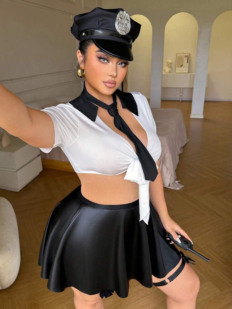 Fantasy Costume Fantasy Costume 6件套领带、领结、涂层皮革性感内衣套装 - 黑與白 - 查看 1