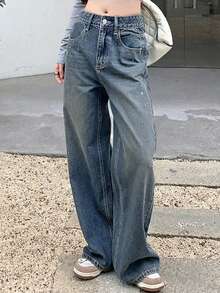 DAZY Women's Loose Casual Versatile Wide Leg Jeans With Pockets - Blue - View 4