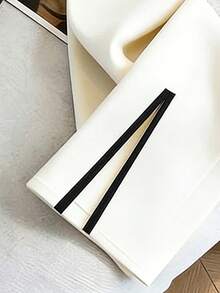 Franclia Women Summer Wide-Leg Trousers,White Black Color-Blocked Panels,Elegant Winter Office Casual Commuting Wear,French Stylish Striped Trim Zipper Pants - Apricot - View 4
