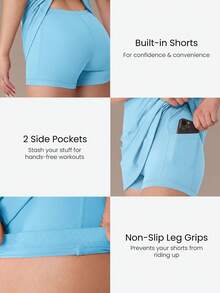 GLOWMODE FeatherFit™-Air Peekaboo Everyday Built-In Shorts Pocket Anti-Slip Dress Yoga Spring Summer Quick Dry Moisture Wicking - Breezy Blue - View 4