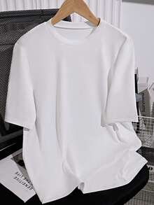 Rafferiza Women's Casual Fashionable Minimalist Versatile Loose Round Neck T-Shirt, Summer - White - View 3