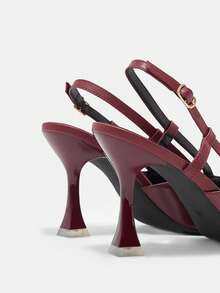 CUCCOO CURVES Chaussures femme à large maintien, mode, bout pointu, talon aiguille, bordeaux, chaussures femme à bride arrière. Chaussures femme simples, classiques, confort quotidien, talons hauts épaissis, grande taille - Rouge foncé - Voir 6