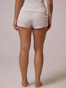 MUSERA Plus Size Ribbed Foldover Waist Fitted Mini Shorts Hotpants Everyday Essentials Basic Cute Casual Spring Summer Holiday - Grey - View 5