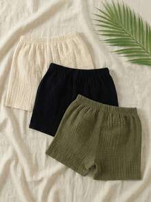 SHEIN Vintaside Kids 3pcs Baby Boy Solid Color Slant Pocket Elastic Waist Casual Shorts Set - Multicolor - View 2