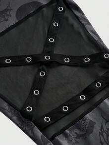 ROMWE Grunge Punk Quần legging lưới đinh tán họa tiết hoa hồng gợi cảm Punk cỡ lớn - màu đen - Xem 3