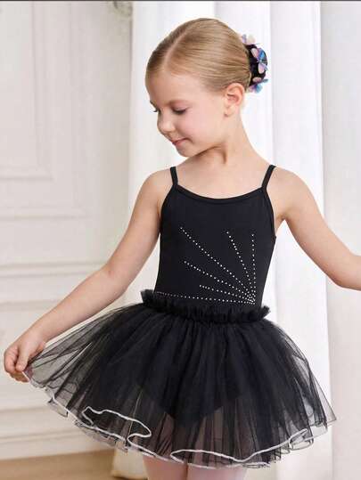 Vestido de tutú de ballet profesional para niña, diseño sin mangas dulce con decoración de rhinestones, tela de malla multicapa suave y algodón elástico, estilo adorable de hada, perfecto para clases de ballet y recitales, ligero y amigable con la piel