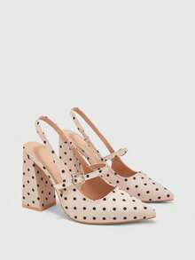 CUCCOO BIZCHIC 女士时尚杏色黑色粗跟尖头露跟高跟鞋，简约经典春季鞋款，适合春假、复活节和圣诞节。 - 杏黑色 - 查看 2