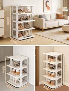 Multi Layer Space Saving Shoe Rack, Simple Home Use, Shoe Cabinet At The Door, Indoor Small Narrow Storage Rack - Beige - View 2