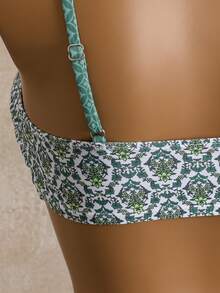 Bellisia Áo bikini hai mảnh cổ chữ V in hoa dành cho nữ - màu xanh lá - Xem 3