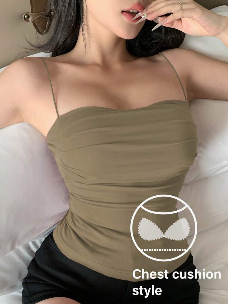 Women's Fitted Camisole Top With Built-In Padded Bust And Ruched Design