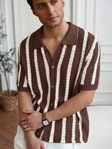 Manfinity CityGents Áo thun nam tay ngắn dệt kim họa tiết sọc phối màu, phong cách thường ngày, thích hợp cho kỳ nghỉ hè. - Nhiều màu - Xem 2