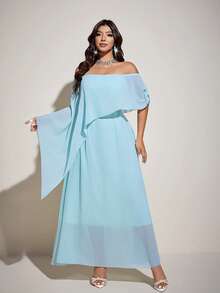 Viva Relle Plus Size Asymmetrical Off-Shoulder Fitted Vacation Dress, Spring/Summer - Mint Green - View 3