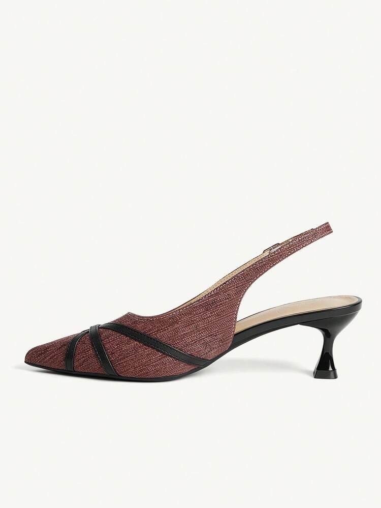 CUCCOO CHICEST Women Shoes Vintage Brown Pattern Pointed Slingback High Heels Strap Splicing Bottom Heel Commuter Shoes