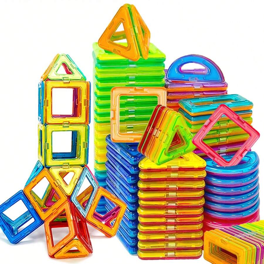 MINKOJA Large Magnetic Building Blocks - STEM Toys Construction Set, Includes DIY Magnets, Educational Magnets, Random Colors, Birthday Gift - Multicolor - View 1