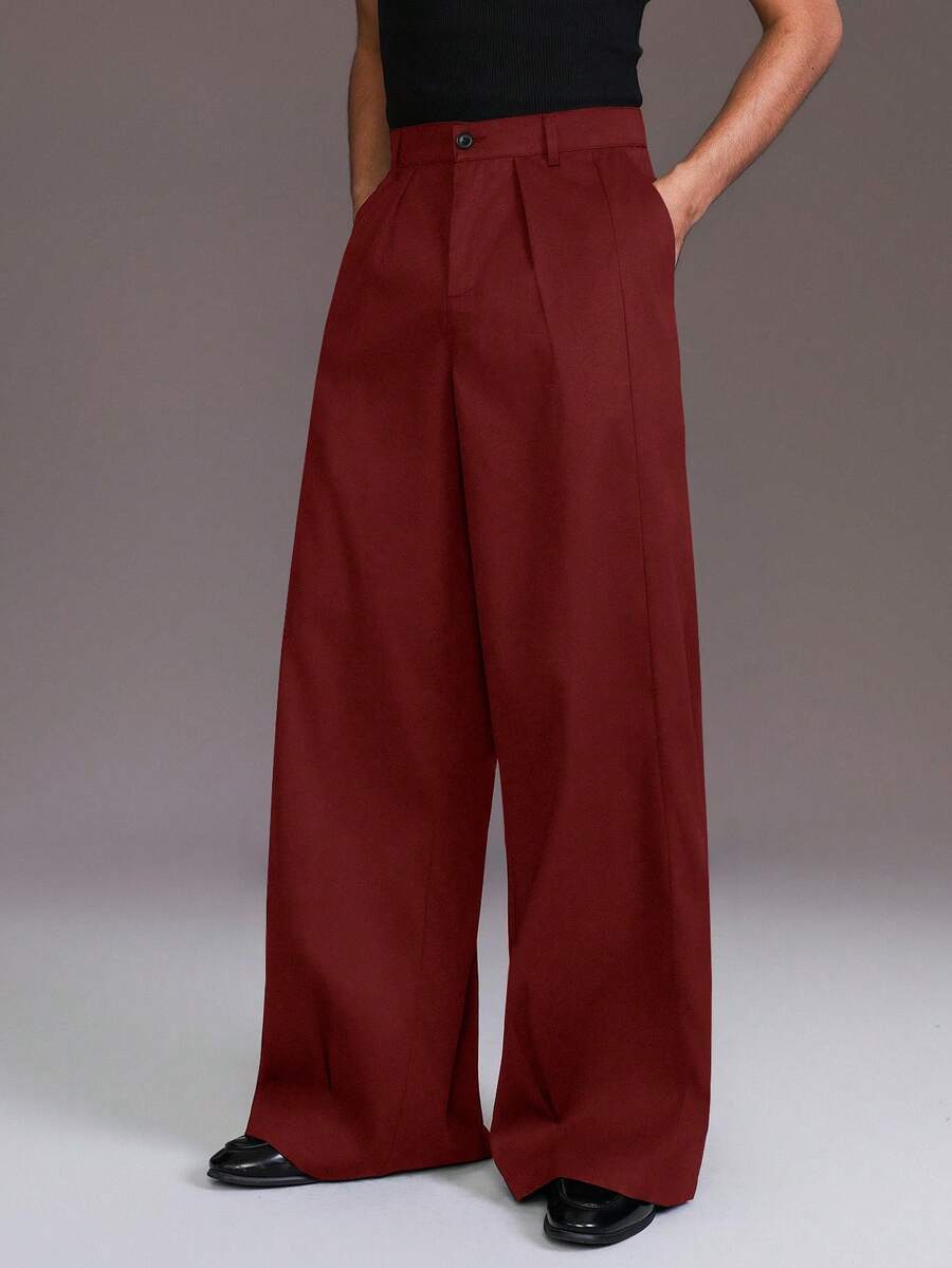 STYNVO Men's Solid Color Casual Pants - Dark Red - View 1