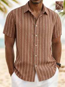 Manfinity RSRT Áo sơ mi nam bằng vải lanh mỏng nhẹ với họa tiết thêu, thích hợp cho mùa xuân/hè. - Màu Khaki - Xem 7