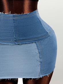 Mistrie Women's Frayed Hem Casual Denim Pencil Skirt - Blue - View 6