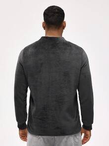 Rest Era Men's Solid Color Button Half Placket Long Sleeve Loungewear Top, Fluffy Winter - Multicolor - View 2