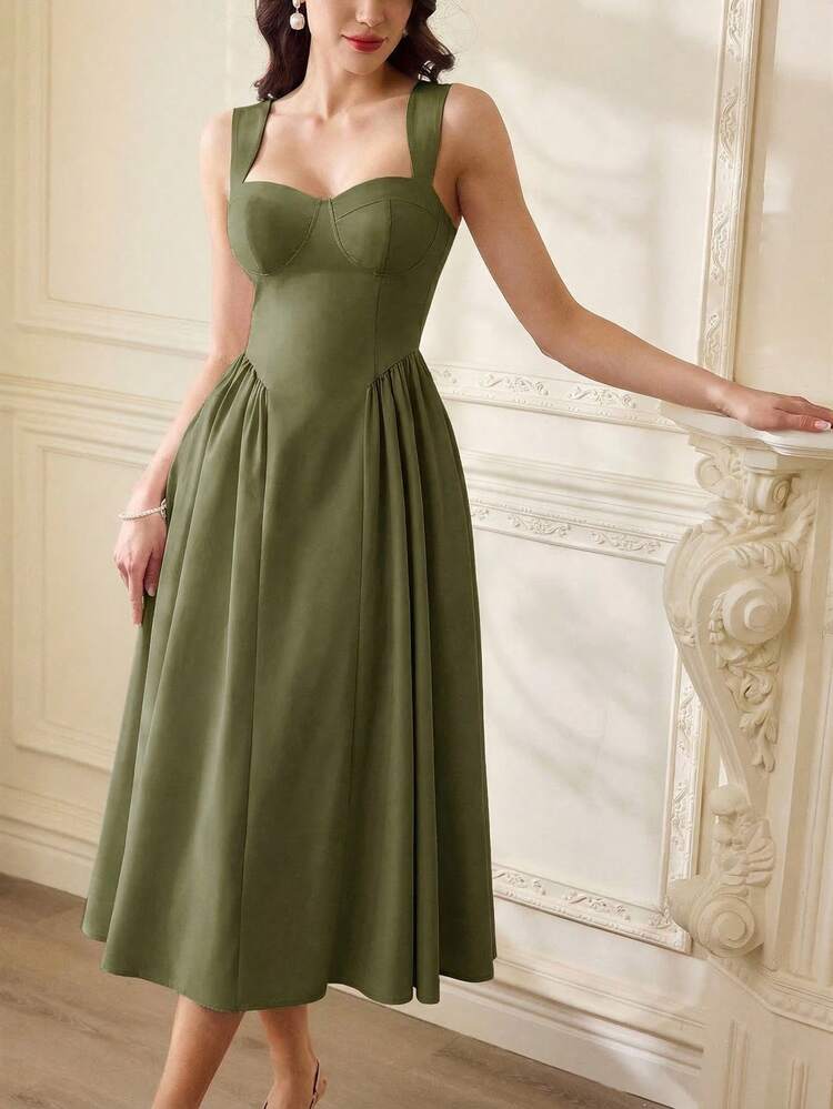 Vintamour Robe élégante vintage pour femme avec poches, robe de thé décontractée, tenues de fête d'été pour femmes, tenues de vacances, robe blanche d'été pour femmes, robes d'été pour femmes, robes blanches pour femmes, robe de bal, robes de soirée formelles pour femmes, robes d'anniversaire pour femmes, robe de demoiselle d'honneur, robes de printemps pour femmes, vêtements d'été, tenues de printemps pour femmes, robe de Pâques pour femmes, tenues d'anniversaire pour femmes, robe de mariée - Militaire verte - Voir 6