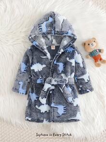 Cozy Pixies Áo choàng dài tay có mũ, buộc dây phía trước, chất liệu lông cừu dày dặn, họa tiết gấu hoạt hình, dành cho bé trai/bé gái sơ sinh. - Nhiều màu - Xem 5