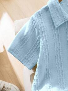 Souflis Souflis 男童休闲褶皱不对称短袖针织衬衫，夏季款 - 淺藍色 - 查看 4