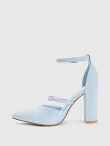 CUCCOO BIZCHIC Women's Rhinestone Decor Strap High Heels, Elegant Office Commuting Outfit, Vintage Style, Suitable For Spring Spring Shoes Spring Break Easter For Christmas - Light blue - View 3