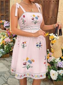 SHEIN Umstandskleid mit Blume Muster und Trägerschlaufe, geeignet für Strand & Urlaub - Babypink - Übersicht 7