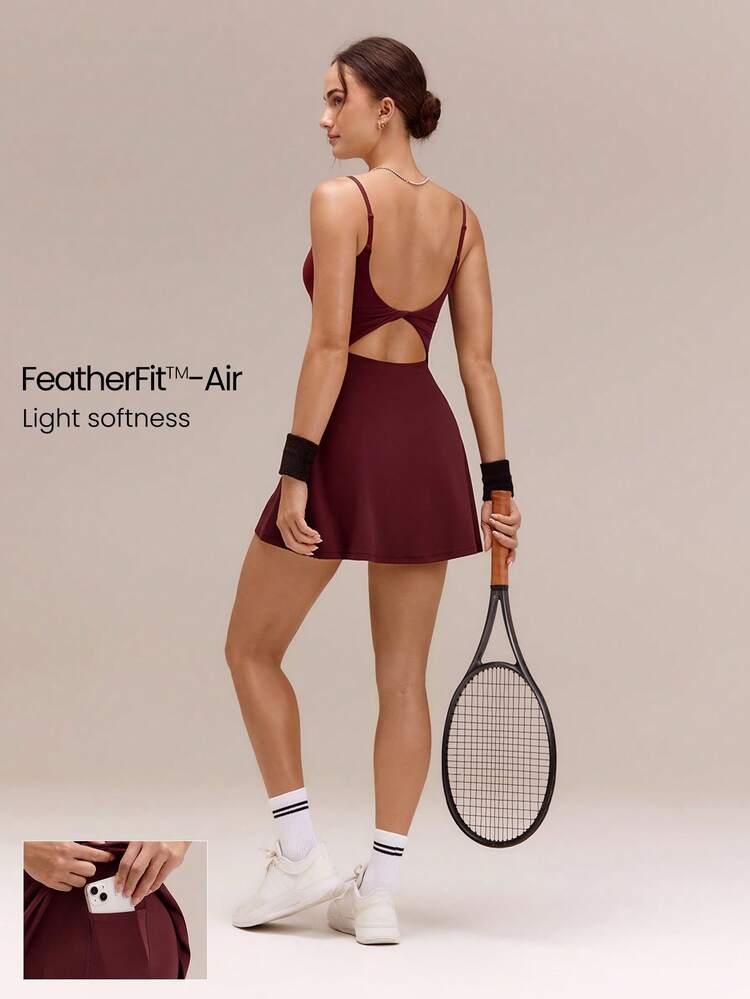 FeatherFit™-Air Scoop Neck Knotted Mini Dress Quick Dry Moisture Wicking