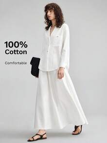 Ontre 2026春夏新款女士白色衬衫，舒适柔软梭织面料，翻领，长袖，宽松版型，现代都市时尚，商务休闲办公装，低调复古风，高端品质，机场/邮轮度假穿搭，优雅婚礼宾客礼服，简约奢华感，百搭休闲高端风，度假休闲都市口袋系列设计，时尚畅销百搭女式衬衫 - 白色 - 查看 2