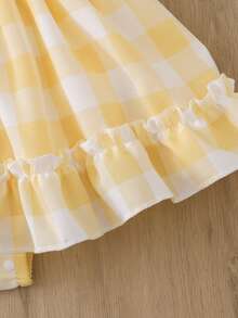 2件套女婴豹纹荷叶边连衣裙和发带套装，夏季 - 黃色 - 查看 6