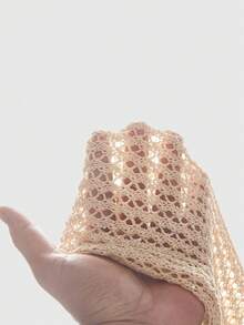 ROMWE Y2K 女士性感露背吊带镂空针织短款上衣 - 杏色 - 查看 5