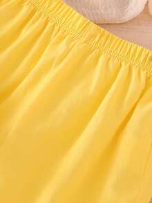 2pcs/Set Tween Girls Textured Cotton Sleeveless Ruffle Hem Top And Wide Leg Pants, Comfortable Casual Fashion Yellow Set - Yellow - View 7