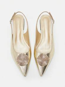 CUCCOO CURVES Giày nữ cao gót mũi nhọn màu sâm panh đính đá, khóa cài, kiểu dáng đa năng, phù hợp mang hàng ngày, phom giày rộng. - Rượu sâm banh - Xem 5