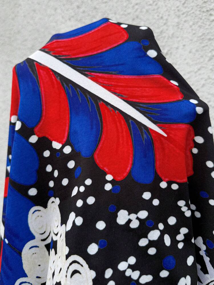 Plus Size Women Feather Print Short Sleeve Casual Dress