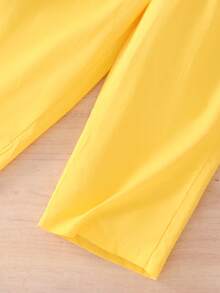 2pcs/Set Tween Girls Textured Cotton Sleeveless Ruffle Hem Top And Wide Leg Pants, Comfortable Casual Fashion Yellow Set - Yellow - View 4