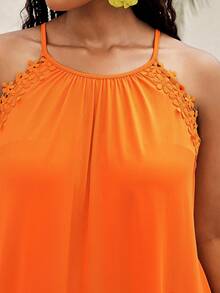EMERY ROSE Brown Summer Boho Beach Gym Holiday Dress,Plus Size Women Solid Color Contrast Lace Halter Dress,Vacation Outfits,Zanzea Spring Country Clothing - Burnt Orange - View 7