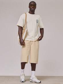 Musero 宽松短袖落肩圆领大后背刺绣图案印花T恤，春夏必备假日款 - 杏色 - 查看 5