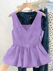 Camiseta sin mangas ajustada para mujer, adecuada para el trabajo, el viaje, las fiestas, la graduación y el uso diario - Púrpura malva - Ver 6