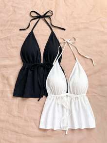 Soleia 两件套女士休闲露背吊带背心套装，女士度假装，女士休闲旅行服，不含胸罩 - 彩色 - 查看 3