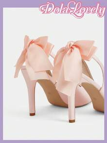 Ladies Pink Stiletto High Heels Pointed, Elegant Bow, Dinner Parties, Proms, Lolita Wear - Pink - View 4